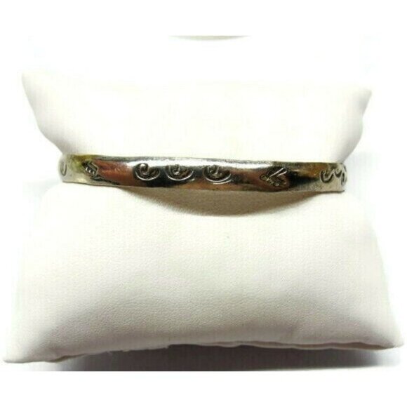 Hammered Southwest Swirl Design Bangle Sterling Silver 925 Vtg Bracelet Mexico - Picture 3 of 9